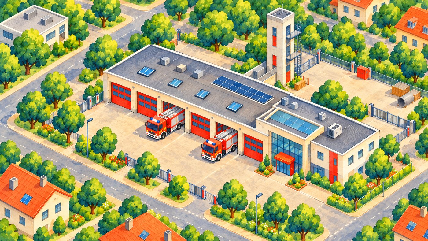 Illustration eines Gerätehauses im Feuerwehrspiel